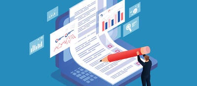 An animation of a report on a laptop