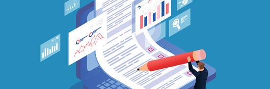 An animation of a report on a laptop