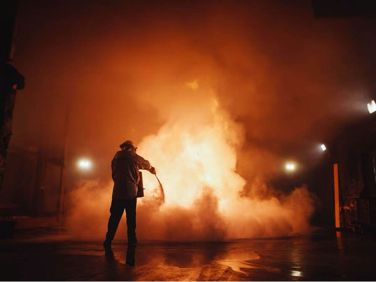 Fireman extinguishing a fire