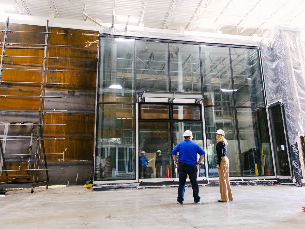 Two people at the Northbrook Fenestration lab