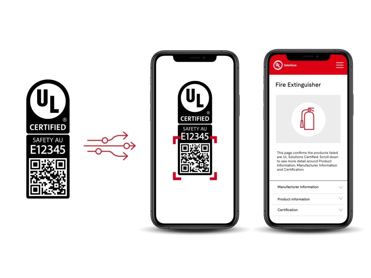 UL Certified Mark with cellphones showing QR code
